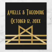 Gatsby Gold & Black Art Deco Wedding Party Weinetikett (Einzelnes Label)