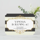 Gatsby Gold Black Glitzer Einladungen zum Geburtst (Stehend Vorderseite)