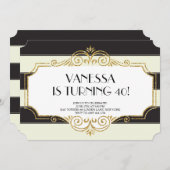 Gatsby Gold Black Glitzer Einladungen zum Geburtst (Vorne/Hinten)