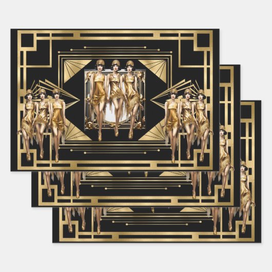 Gatsby Gold Flappers schwarzer Retro der 1920er Ja Geschenkpapier Set (Set)