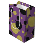 Gatsby Gold & Lila Sparkle Polka-Dot-Party Mittlere Geschenktüte (Rückseite Schrägansicht)