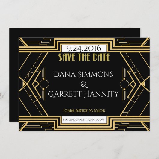 Gatsby Gold Wedding Suite Zeremonie Party Save The Date (Vorne/Hinten)