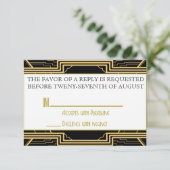 Gatsby Gold Wedding Suite Zeremonie UAWG Party RSVP Karte (Stehend Vorderseite)