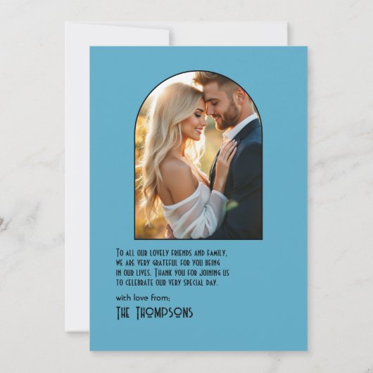 Gatsby-Inspired Art Deco Blue & Gold Wedding Photo Dankeskarte (Rückseite)