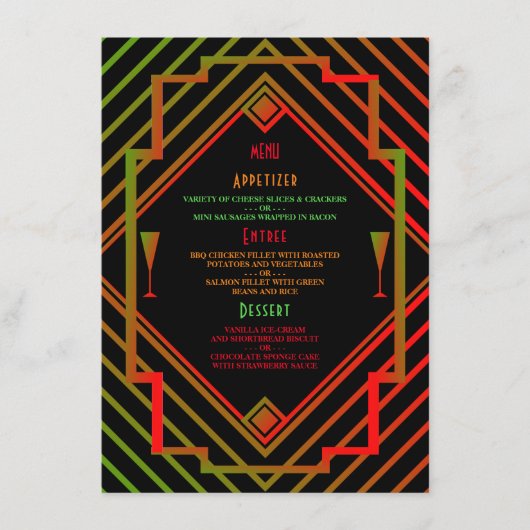 Gatsby Miami Neujahrsmenü der 1920er Jahre Menükarte (Vorderseite)