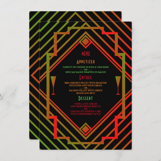 Gatsby Miami Neujahrsmenü der 1920er Jahre Menükarte (Vorne/Hinten)