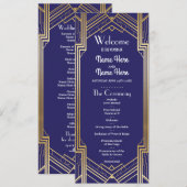 Gatsby Navy & Gold Art Deco Hochzeitsprogramm aus Programm (Vorne/Hinten)