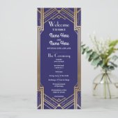 Gatsby Navy & Gold Art Deco Hochzeitsprogramm der  Programm (Stehend Vorderseite)