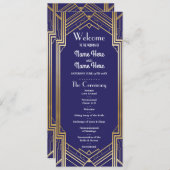 Gatsby Navy & Gold Art Deco Hochzeitsprogramm der  Programm (Vorne/Hinten)