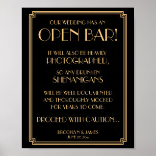 Gatsby Open Bar Sign 8x10 Poster