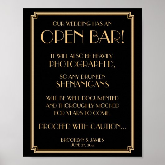 Gatsby Open Bar Sign 8x10 Poster (Vorne)