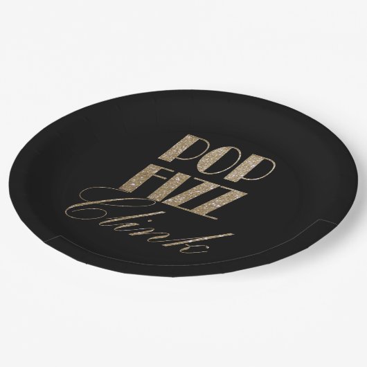 Gatsby Party Gold und Black Pop Fizz Clink Pappteller (Schrägansicht)