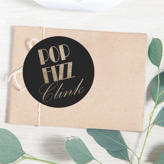 Gatsby Party Gold und Black Pop Fizz Clink Runder Aufkleber