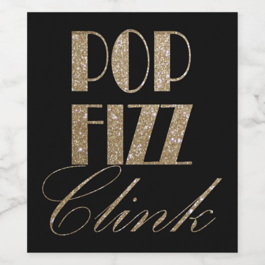 Gatsby Party Gold und Black Pop Fizz Clink Weinetikett (Einzelnes Label)