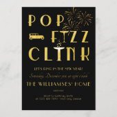Gatsby Pop Fizz Clink Art Deco New Years Eve Black Einladung (Vorderseite)