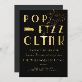 Gatsby Pop Fizz Clink Art Deco New Years Eve Black Einladung