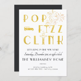 Gatsby Pop Fizz Clink Art Deco New Years Eve Party Einladung