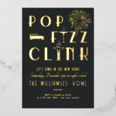 Gatsby Pop Fizz Clink Art Deco Silvester Party Folieneinladung (Vorderseite)