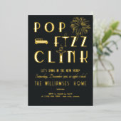 Gatsby Pop Fizz Clink Art Deco Silvester Party Folieneinladung (Stehend vorne)
