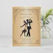 Gatsby Roaring 1920 Deco Gold Flapper Geburtstag Einladung (Stehend Vorderseite)
