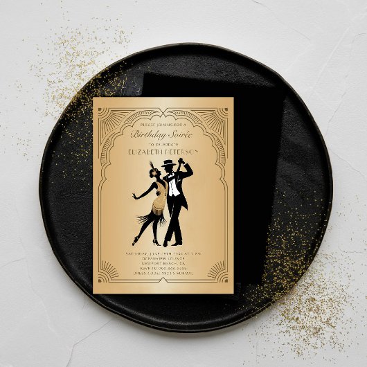 Gatsby Roaring 1920 Deco Gold Flapper Geburtstag Einladung