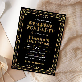 Gatsby Roaring 20er Art Deco Geburtstag Schwarzes Einladung