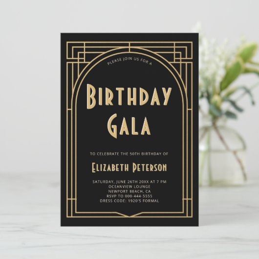 Gatsby Roaring 20er Deko Arch Birthday Einladung (Stehend Vorderseite)