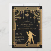 Gatsby Roaring 20er Deko Chandeliers Gold Birthday Einladung (Vorderseite)
