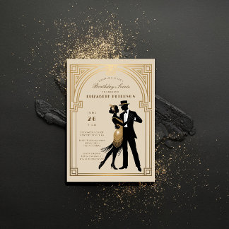 Gatsby Roaring Twenties Art Deco Beige Geburtstag Einladung