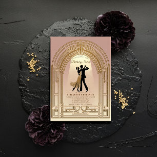 Gatsby Roaring Twenties Deco Bogen Pink Geburtstag Einladung