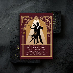 Gatsby Speakeasy 1920er Jahre Deco Gold Burgunder Einladung