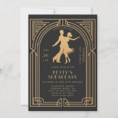 Gatsby Speakeasy Roaring 20 Flapper Tanz Geburtsta Einladung (Vorderseite)