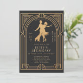 Gatsby Speakeasy Roaring 20 Flapper Tanz Geburtsta Einladung (Stehend Vorderseite)