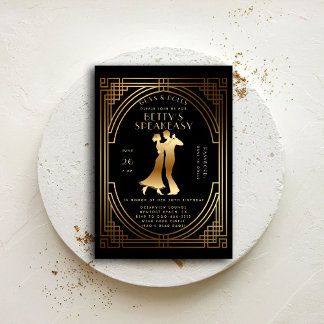 Gatsby Speakeasy Roaring 20s Gold Flapper Birthday Einladung