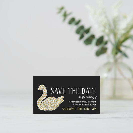 Gatsby Style Floral Swan, Save the Date Begleitkarte (Stehend Vorderseite)