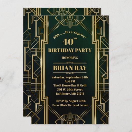 Gatsby Style Suprise Birthday Invite 12x18 Einladung (Vorne/Hinten)