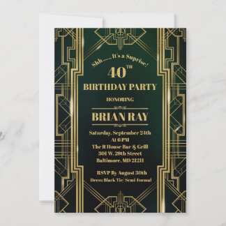 Gatsby Style Suprise Birthday Invite 12x18 Einladung