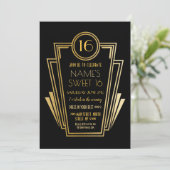 Gatsby Sweet 16 Geburtstagsparty Art Deco 1920s Go Einladung (Stehend Vorderseite)