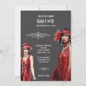 Gatsby Thema Rot graue Flapper Mädchen melanin wei Einladung (Vorderseite)