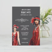 Gatsby Thema Rot graue Flapper Mädchen melanin wei Einladung (Stehend Vorderseite)