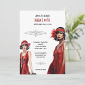 Gatsby Thema rot schwarze Flapper Mädchen melanin  Einladung (Stehend Vorderseite)