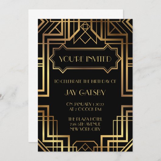 Gatsby Themed Art Deco Einladung der 1920er Jahre (Vorne/Hinten)