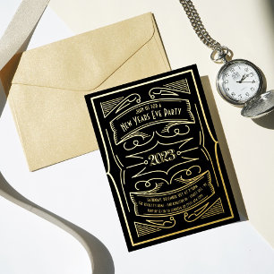 Gatsby Typografy Silvester Party Real in den 1920e Folieneinladung