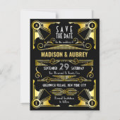 Gatsby Wedding Art Deco Gold Schwarz Magneteinladung (Vorderseite)