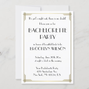 Gatsby White Art Deco Junggeselinnen-Abschied Einl Einladung