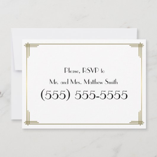 Gatsby White Art Deco Wedding Probe lädt ein Einladung (Rückseite)