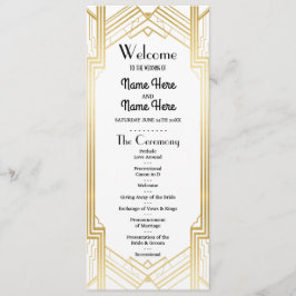 Gatsby White & Gold Art Deco Hochzeitsprogramm der Programm