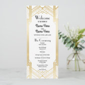 Gatsby White & Gold Art Deco Hochzeitsprogramm der Programm (Stehend Vorderseite)