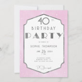 Gatsby White Gold Pink Deko 40. Geburtstag Einladung (Vorderseite)