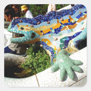 Gaudi-Echsen-Mosaike Quadratischer Aufkleber
